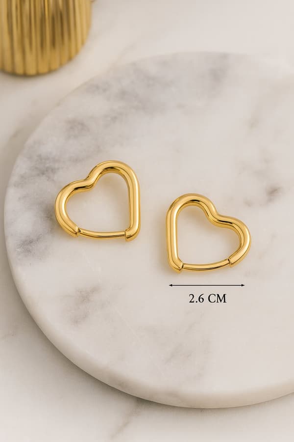 Forgyldte Hjerte Hoop Øreringe til Kvinder, Hypoallergenisk Rustfrit Stål Creole Hjerte Design, Minimalistisk Smykkegave til Kæreste, Guld, 2,6 cm
