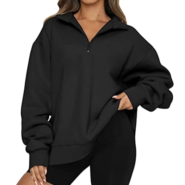 IC Trendiga Queen Oversized Sweatshirts Hoodies til kvinder med halv lynlås, sort