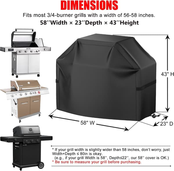 Vandtæt BBQ Grillovertræk til Udendørs Gasgrill, Rivefast UV-resistent Grillovertræk med Justerbar Kant og Stropper, Sort, 147 cm