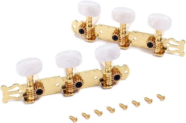 Stemmeskruer for klassisk gitar, 2-pakning, perlehvite stemmemaskiner med sølvbelagt finish, 35 mm stolpeavstand for klassiske gitarer
