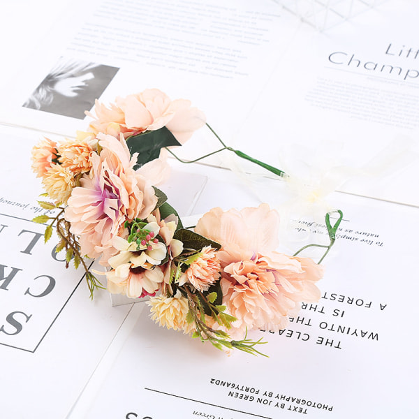 IC Bohemia Konstgjord Blomsterkrans Tiara Pannband Bröllop Barn Håraccessoarer - Champagne