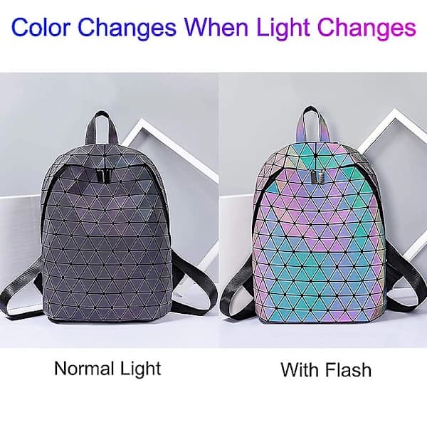 Geometric Backpack Holographic Luminous Backpack Reflective Bag Luminescent Iridescent Backpack Dark Gray Dark Gray