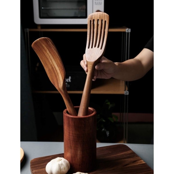 IC Matlagningsspatel i tre med langt håndtak i naturlig teak, håndlagde non-stick kjøkkenredskaper