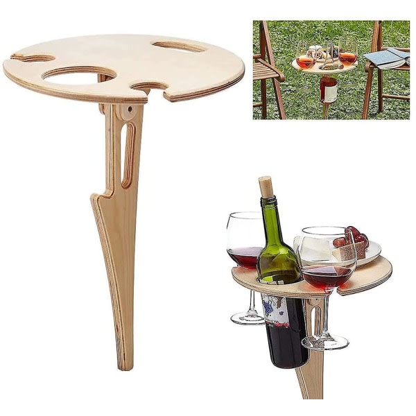 Hopfällbart bord for utendørsbruk, gjord av trä, picknickbord, mini hopfällbart bord, vinbord for hage, utendørs, camping, picknick, strand