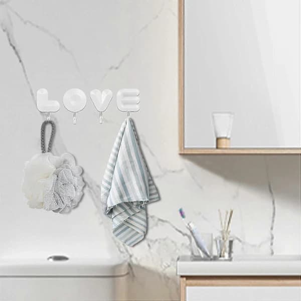 Decorative Wall Hooks | Love Letter Hook | Cute Wall Mounted Hooks | 4 Decorative Towel Hooks (FMY)