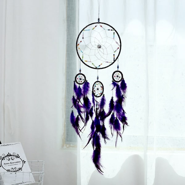 IG Stor Drömfångare Macrame Boho Vägghängande Dekor Vävd Lila