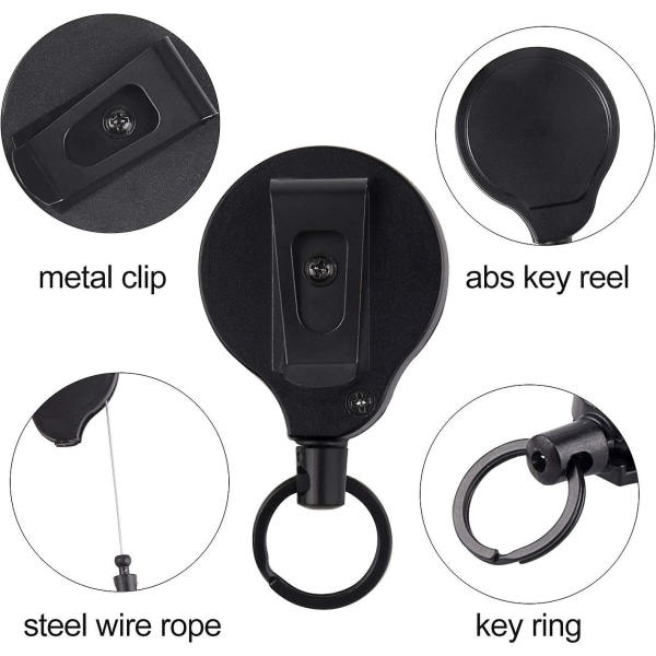 Retractible Avaimenperä Avaimenperä Heavy Duty Badge Rullehållare Liukumaton Merkkiklipsi Hihna Kaapelit (2-pakkaus, musta) IC