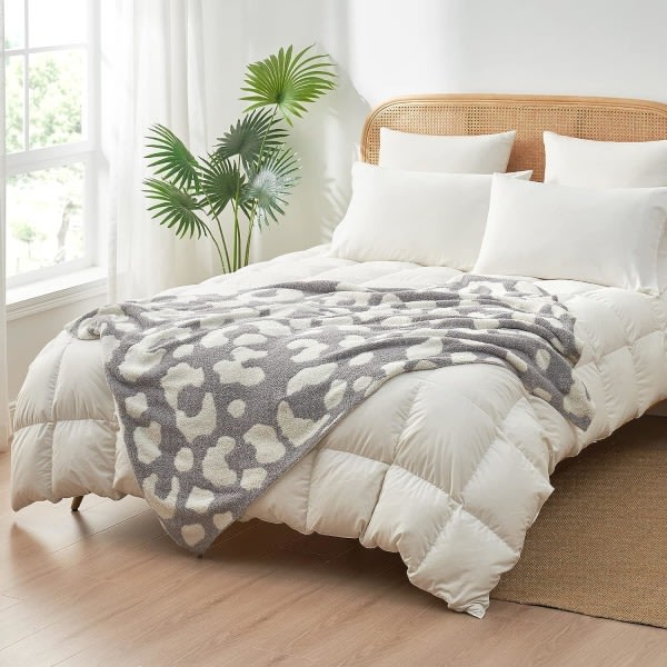 IC Grå Leopard Sängfilt för Soffa, Vändbar Slängfilt Varm Mysig Stickad Fuzzy Plysch Lättvikt för Soffa, Säng, Camping, Picknick, 50 x 60 tum
