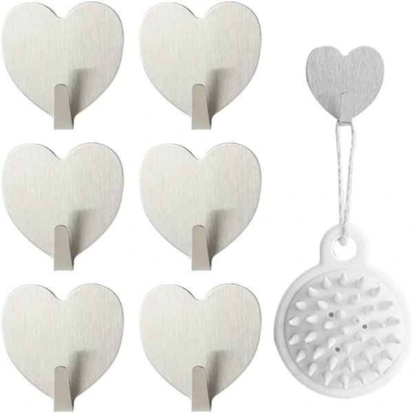 Wall hook with sticker, 6 self-adhesive hooks, stainless steel