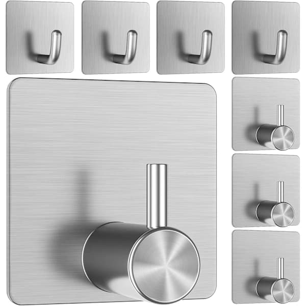 1-pack Self-Adhesive Hooks, Stainless Steel Towel Hook, Bathroom Hooks, Wall Hooks for Kitchen and Bathroom