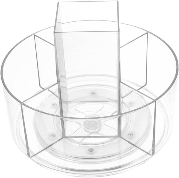 Makeup Organizer, Klar PS-plast, 360° Roterende Opbevaringsbakke Med 5 Rum til Badeværelse, Soveværelse og Kontor