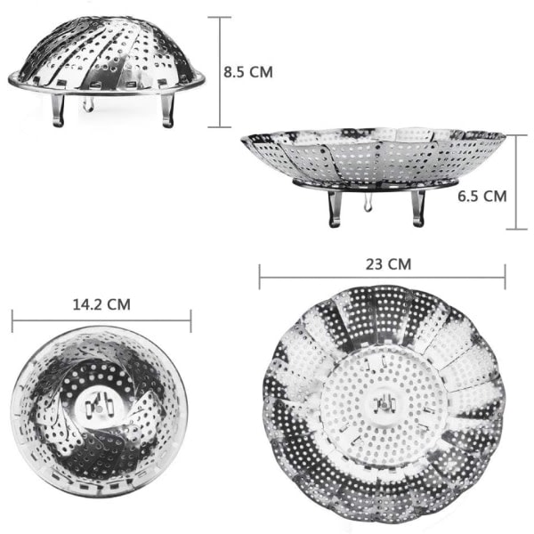 IC Vegetabilisk ångkorg, rostfritt stål Justerbar hopfällbar