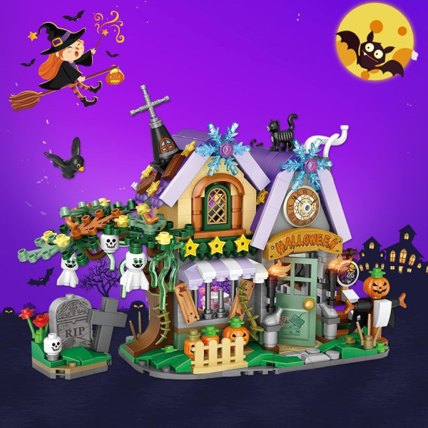 IC Halloween Haunted House Mini Bricks Byggleksaker - Haamu Vampyyri Rakennussarja Lapsille, Halloween-Näyttömalli Haamu Talon Juhla Lahja