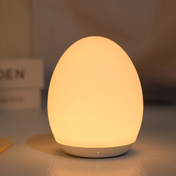 Rechargeable Egg-Shaped Night Light, 7 Color Modes, Adjustable Warm White LED, Touch Control and Timer White White