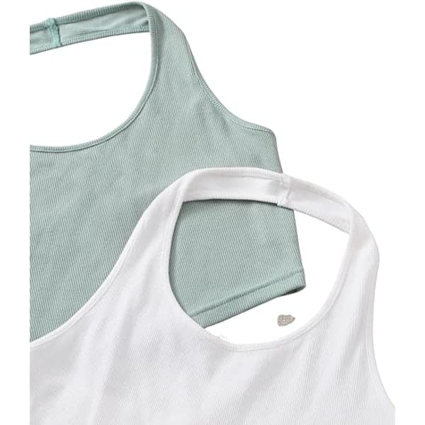 IC Damer 2-pak Basic Ribbstickad Crop Halter Top Ærmeløs Vest (LARGE)