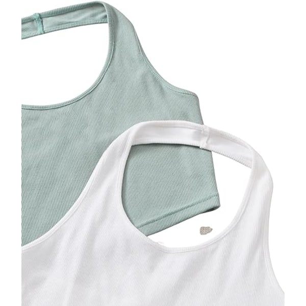 IC Damer 2-pak Basic Ribbstickad Crop Halter Topp uten Ermer (STOR)