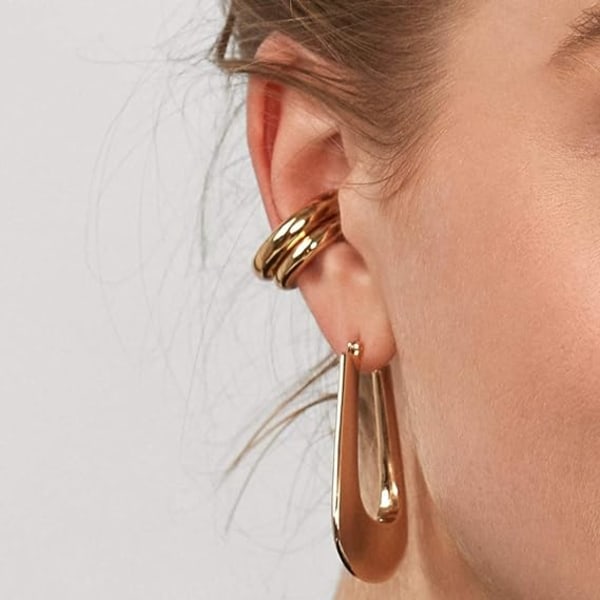 IC Manschettörhängen för kvinnor 14K guldpläterade öronkuddar för öron utan hål Broskörhängen