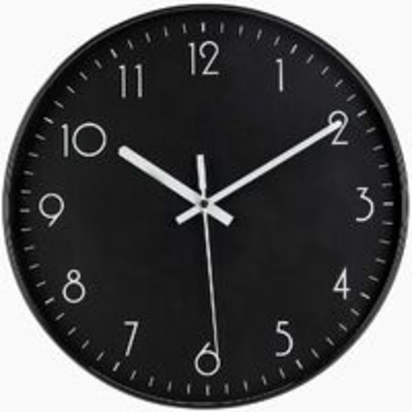 IC Svart väggklocka, 12'' modern minimalistisk tyst klocka, batteridriven, kvartsrörelse, lätt att läsa