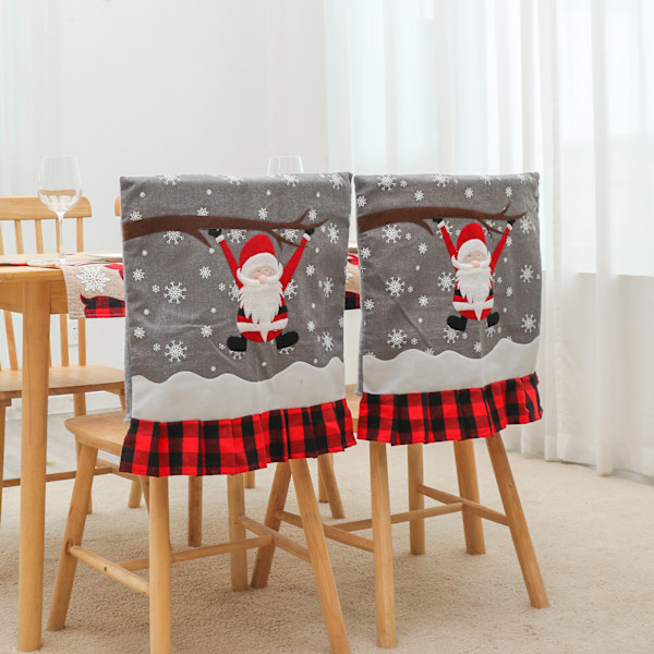 Ny Jul Gingham Broderi Gammal Man Stolsöverdrag Hotell Restaurang Heminredning Stolryggskydd Stolsöverdrag 53*49cm