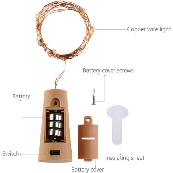 Vinflasklampor med kork, 10-pack batteridrivna LED-korkar