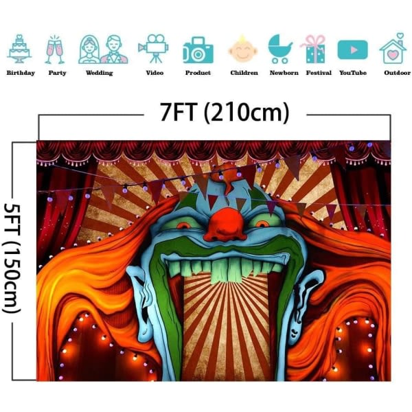 IC Skræmmende Gigant Clown Fotobaggrund Rød Hvid Stribet Karneval Fotobaggrund Fotoboks Studiorekvisitter Tilbehør Gys Cirkus Spøgelseshus 7x5ft