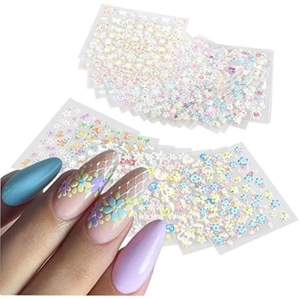 IC Färgglada Blommiga Nageldekaler 3D Självhäftande Blom Nageldekaler Iskristall Blomma Daisy Fjäril Hjärta Nagel 30 ark