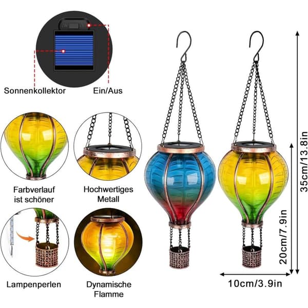 Solcellsdriven LED Varmluftsballong 2-pack med Flameffekt för Trädgård Uteplats Balkong Gräsmatta Dekoration