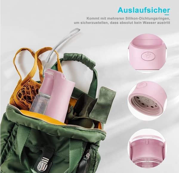 Hundevandflaske 550ml med foderbeholder, lækagesikker bærbar vanddispenser til kæledyr til gåture, rejser, camping, pink