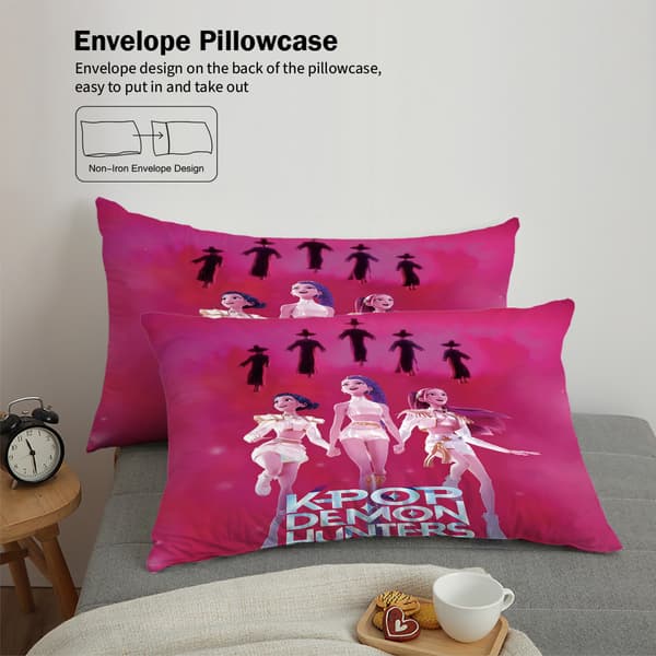 Kpop Bäddset 3 Delar Mjukt Andningsbart Påslakanset för Sovrum och Gästrum Rosa 240x220cm 240x220cm
