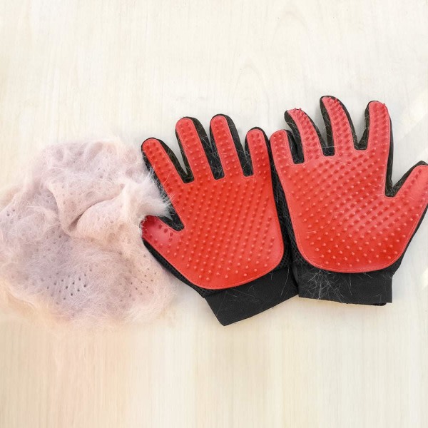 IC [Uppgradering] Grooming handskar för husdjur - skonsamma avfallsborsthandskar - 1 par - 1 par (röda) - Päivitys