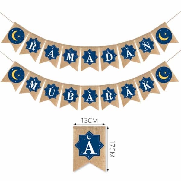 NOE 1st Jute Burlap Ramadan Mubarak Banner Ramadan Pa