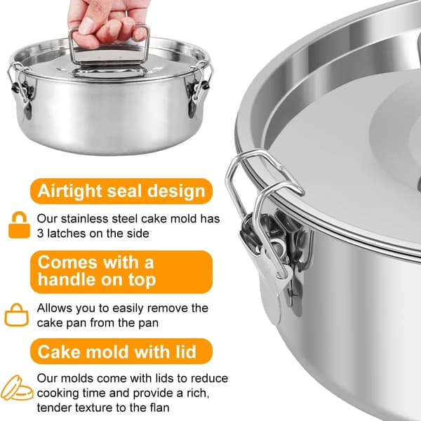 Flanform i rustfrit stål med låg, dampstativ og isolerende måtte til 1,5 Qt Instant Pot Cheesecake Pudding Maker, sølv