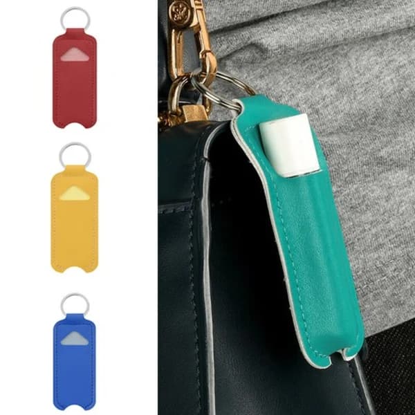 Leather Case Lip Balm Holder Keychain Holder Lipstick Keychain Bag Red Red