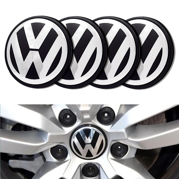 4-pak - Volkswagen VW Senterdeksler / Navdeksler - Bilsølv Silver 56 mm - Självhäftande