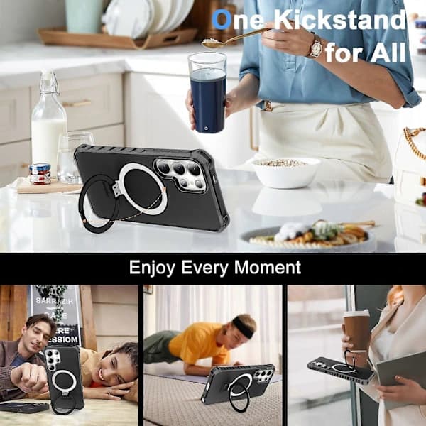 Compatible with Samsung Galaxy S25 Ultra Case with Magnetic Ring Stand, Full Camera Lens Protection - Purple Black Black