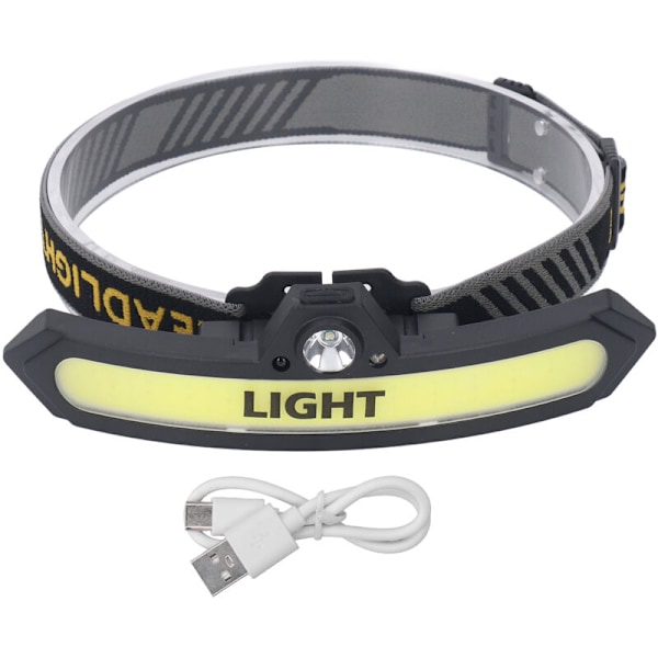 COB Pannlampa 6 Ljuslägen, USB-laddning, Induktiv Strömbrytare, Justerbar Vinkel Ficklampa för Camping, Cykling, Fiske, DUBUNS
