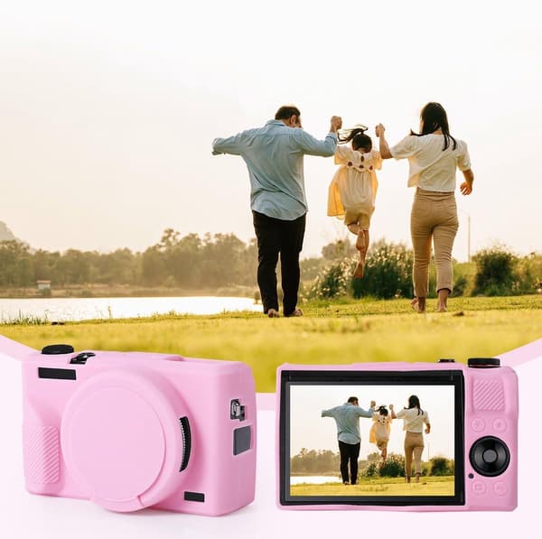 Mykt silikonkameradeksel med linsedeksel, ripe- og fallbeskyttelse for Canon G7X Mark III, rosa