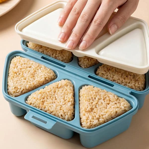 6-i-1 Onigiri Form, Trekantet Risbold Maker Med Ske, Fødevaresikker PP, Til Bento Bokse, Frokoster Og Picnics, Blå