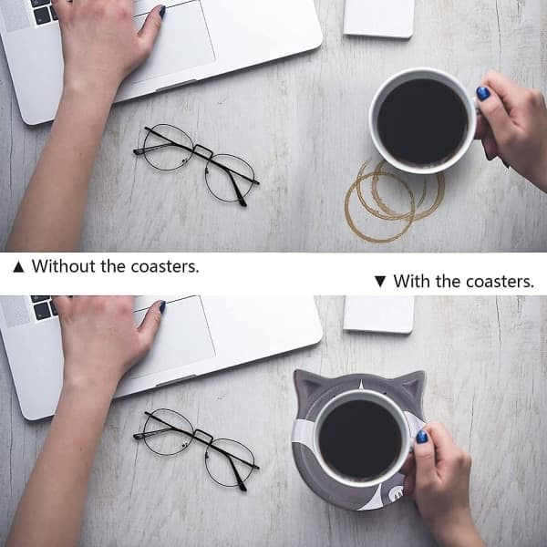 Set med 4 glasunderlägg med stativ 10,8 cm keramiska glasunderlägg under glas för kaffe ölkopp Vinglasflaska