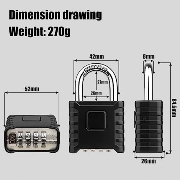 Combination Padlock, Large Outdoor Padlock [Easy One-Touch Unlock] High Security Weatherproof, Hidden Password Design S