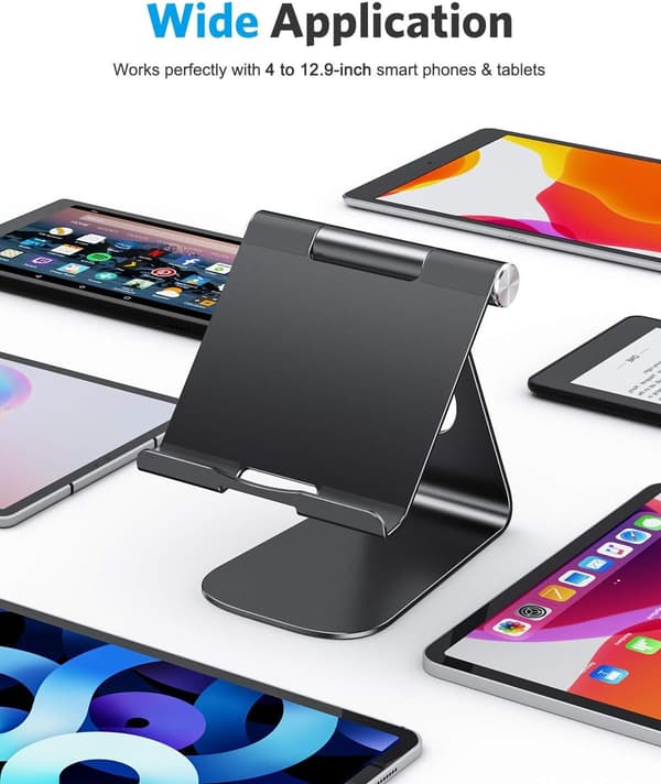 Justerbar tabletstander i aluminiumlegering til iPad Pro Air Mini iPhone Samsung Tab, stabil foldbar, sort