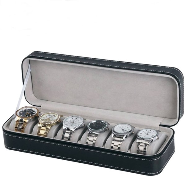 IC 6 Fack Klockbox med Dragkedja Organizer Läder Smycken Klockbox