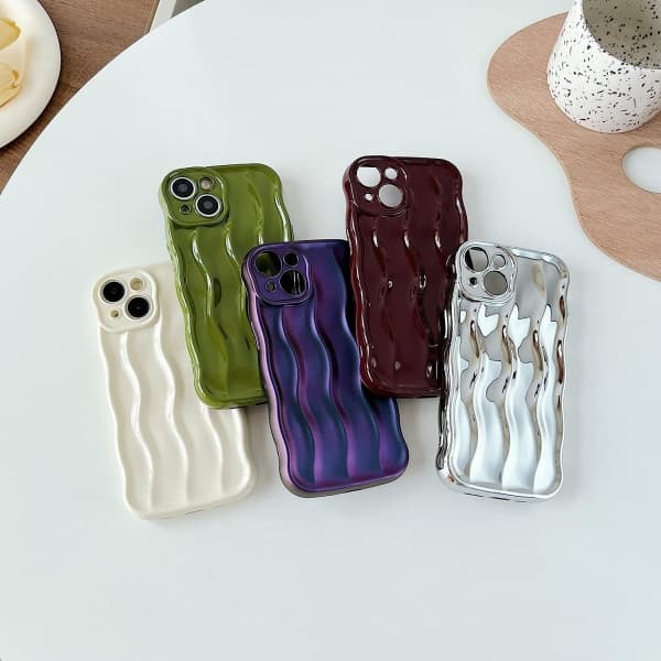 Caseative Vatten Ripple Mönster Lockig Våg Ram Mjuk Kompatibel med iPhone-skal (Silver, iPhone 14)