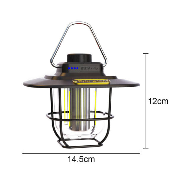 IG Oppladningsbar Camping LED-lys Dimbar, Retro Lantern svart