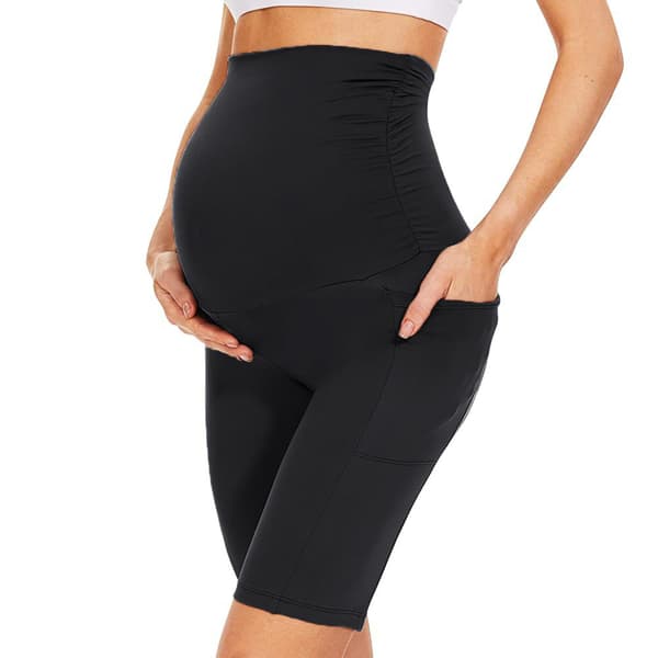 Maternity Yoga Shorts med mavelomme, bløde, åndbare, højtaljede til gravide kvinder, sort S black S