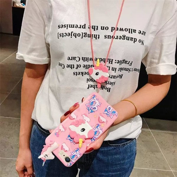 IC Enhörning - fodral för iPhone 7/8/SE 2020 4,7\" med snöre, 3D Cartoon Cute Kickstand Case (blå)