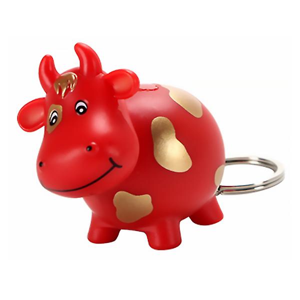 Bedårande Led Cow Cattle Nyckelring Med Ljud Ficklampa Mini Rolig leksak for barn Red 5,4x5cm IC