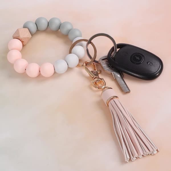 Nøgleringe til kvinder Silikonperle Bilring Nøglering Armbånd Armbånd (rosa)