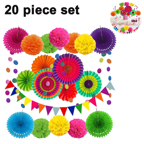 IC Hängande set, 20st Rosa Lila Vitt Papper Blommor Pom Poms Bollar och papperslyktor-Stil 1