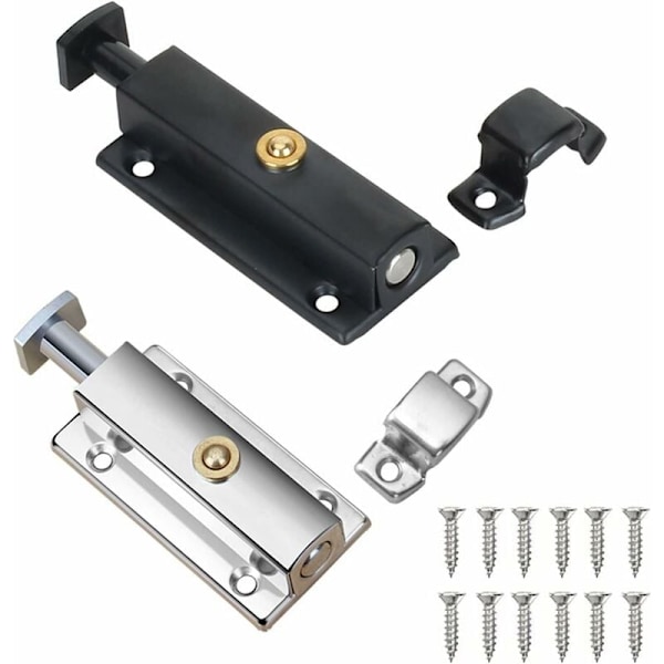 Pieces Sisäoven Lukko, Kylpyhuoneen Oven Lukko Jousinupilla, Hopea, Musta Automaattinen Oven Lukko 4 Tuumaa/100mm, Makuuhuoneen Ovien, Kaappien Varmistamiseen